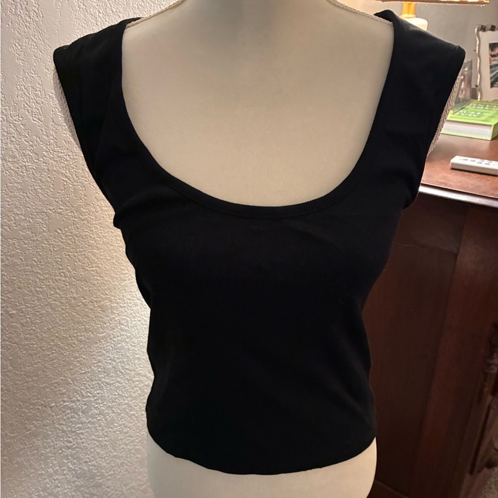 J. Crew cropped fine rib scoop neck tank in black